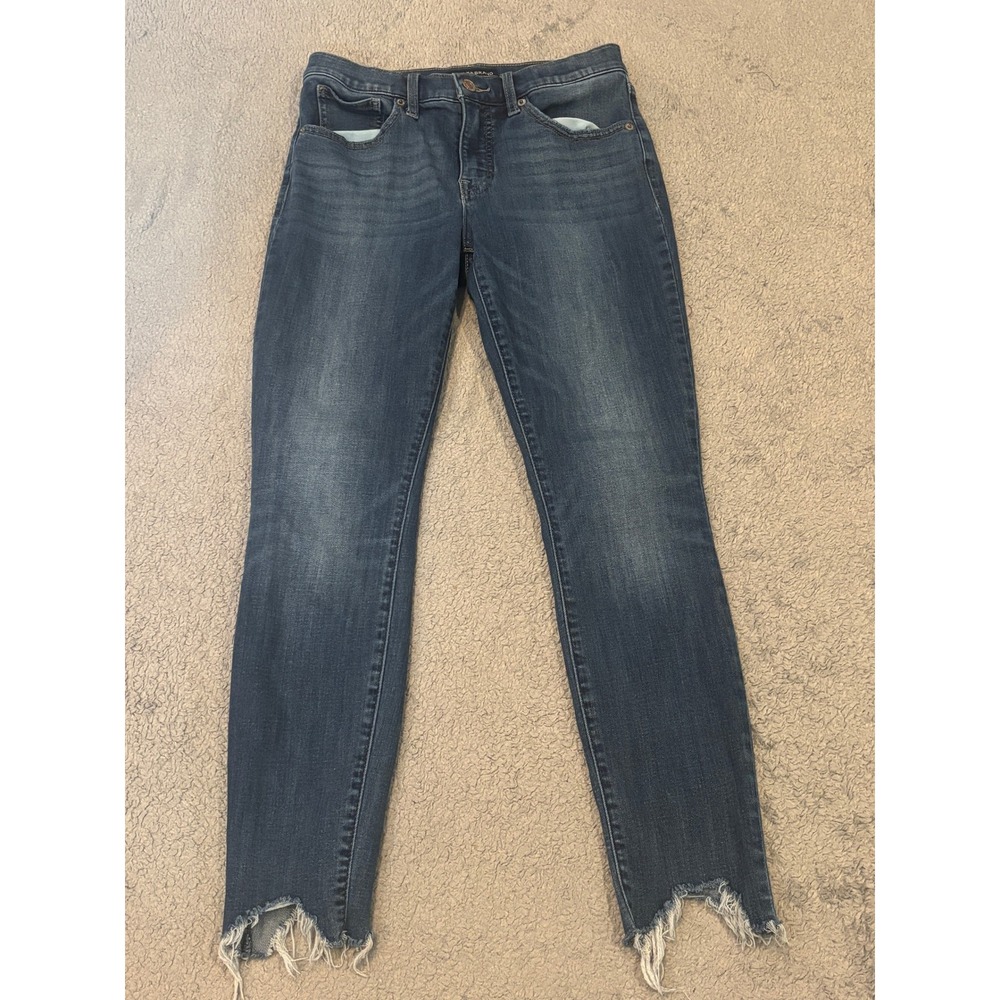 Lucky Brand Ava Mid Rise Skinny Ankle Jeans Frayed Step Hem Dark Wash 6 28